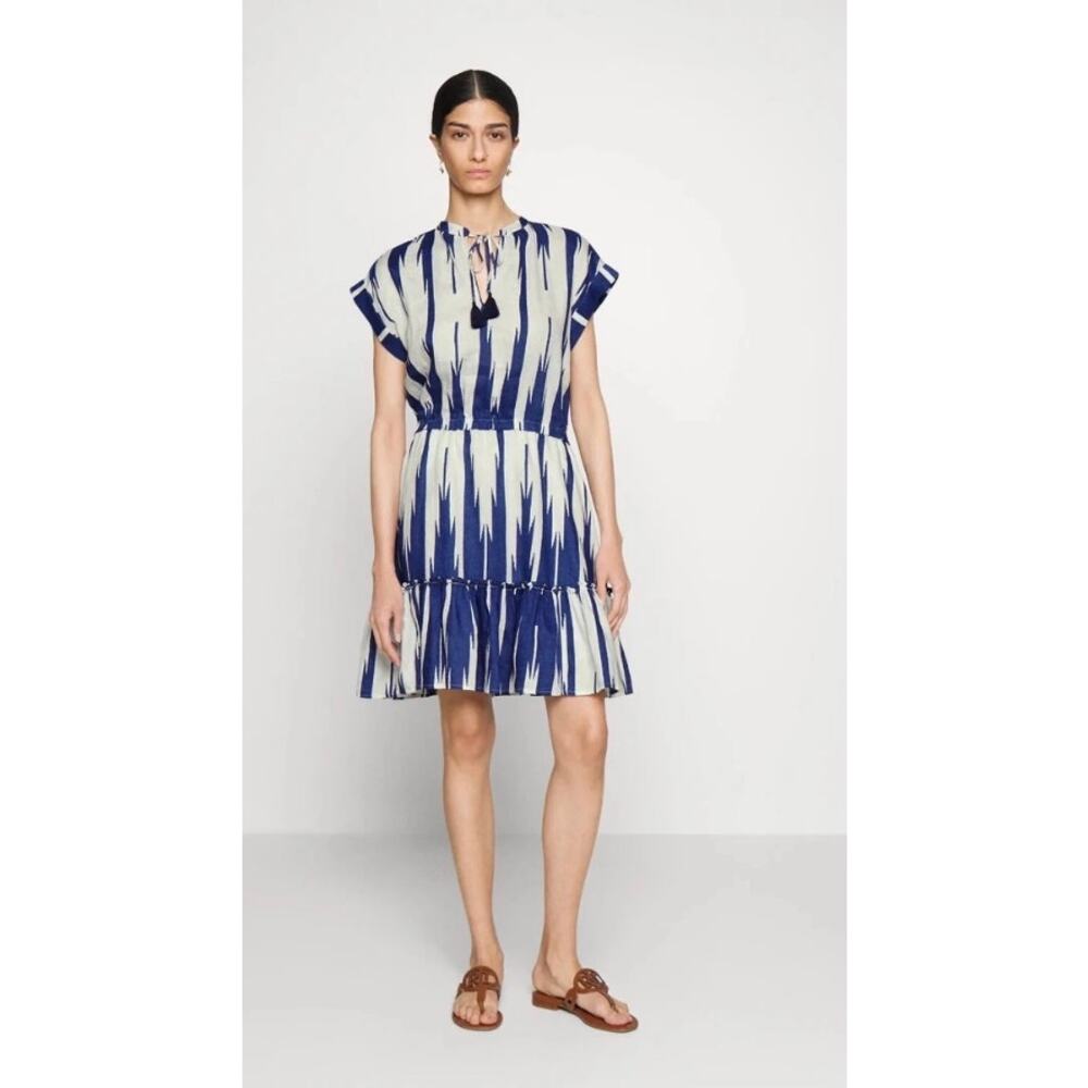 Lauren Ralph Lauren Aztec Print Linen Tassel Tie Neck Lined Mini Dress Sz 16